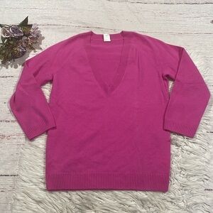 J. Crew Bright Pink V-neck Cashmere Boyfriend Sweater